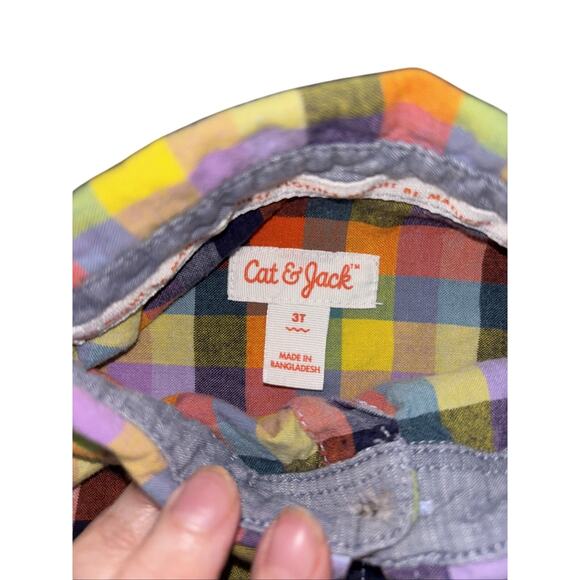 Lot Of 2 Cat And Jack Boys Long Sleeve Cotton Plaid Shirts 3-T - Picture 4 of 14